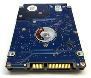 HGST laptop disk underside with board and SATA connections