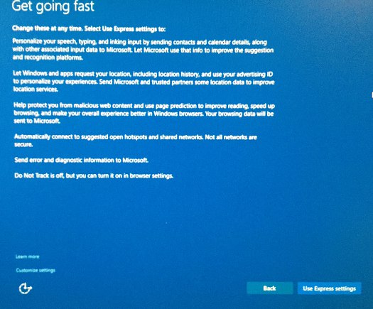 Windows 10 Upgrade Blue Screen Express Options