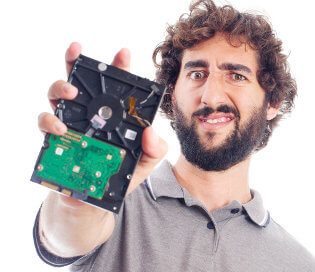 Confused Guy with Hard Drive