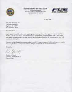 US Army testimonial letter