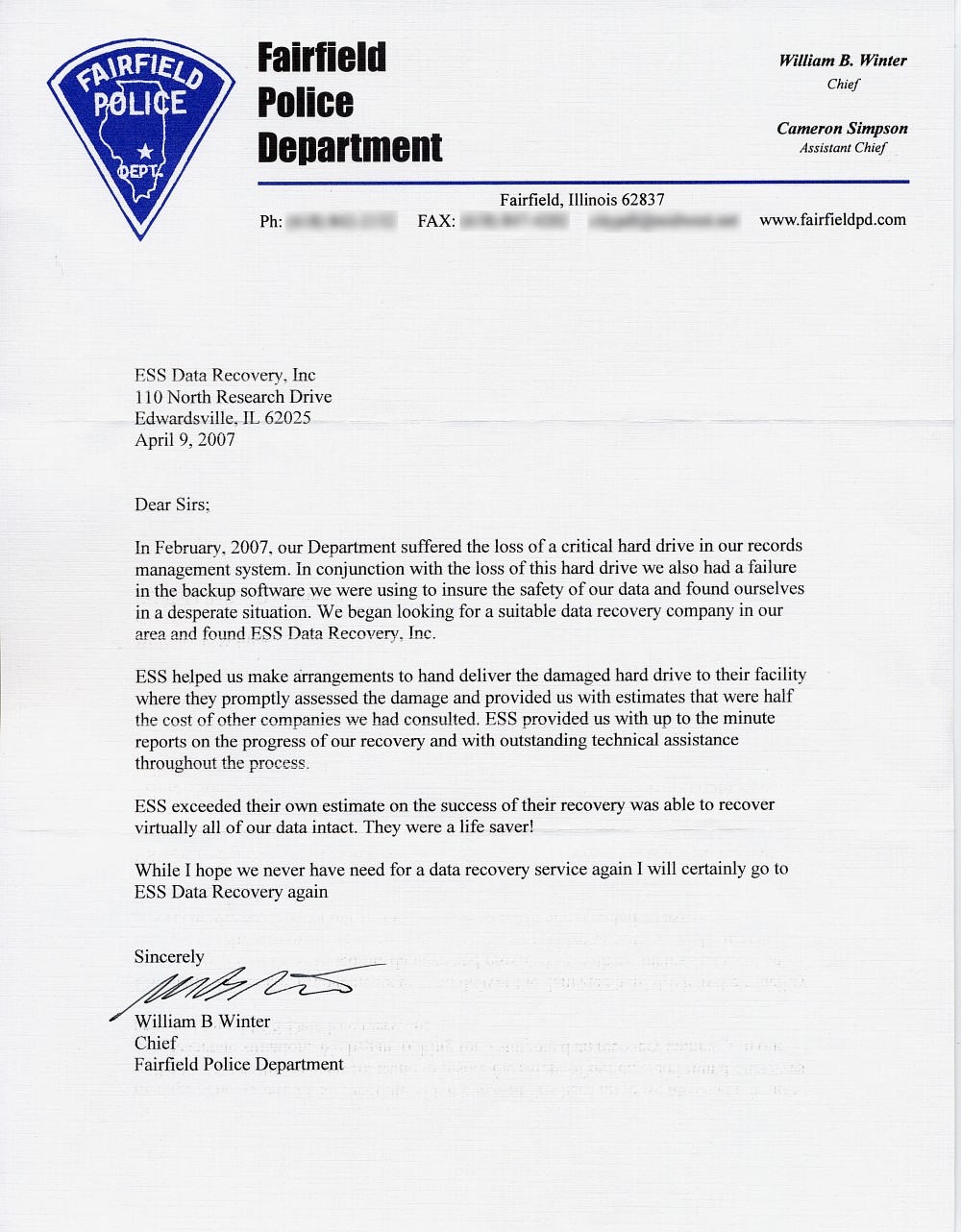 Fairfield Police Department testimonial