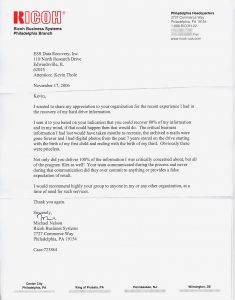 Ricoh Business Systems testimonial letter