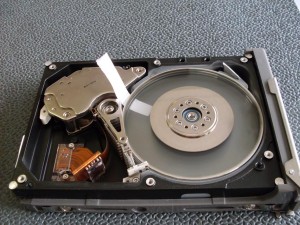 Transparent hard drive platters.