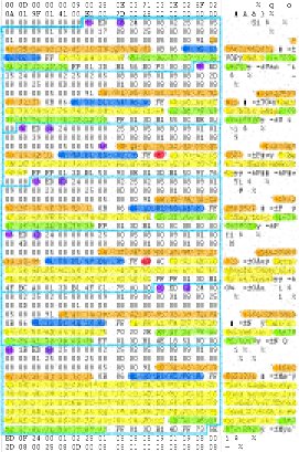 Text messages and components identified in raw hex data for recovery