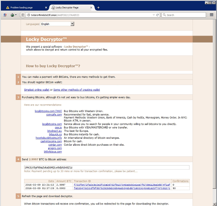 Locky bitcoin payment for decryptor