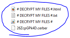 Cerber ransom note files and changed filenames screenshot