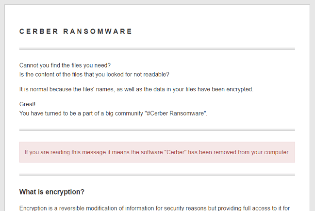 Cerber ransom note screenshot