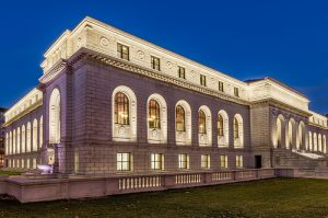 st louis public library, exterior at night