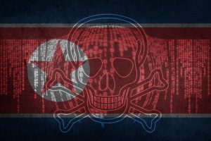 North Korean flag with a skull superimposed