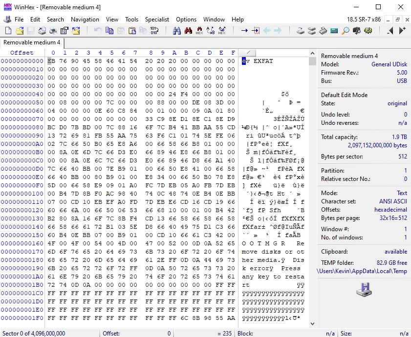 hex editor 2TB flash drive