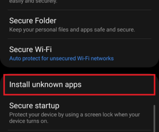 Biometrics and security menu screenshot from Android OS