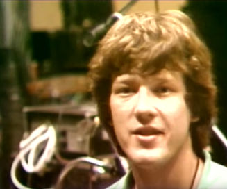 Still frame of Chris Frantz from Talking Heads, TV interview 1979, after U-matic tape digitization