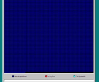 Screen capture of Disk Defragmenter 98 web page showing a blue grid of fragmented sectors on a hard drive